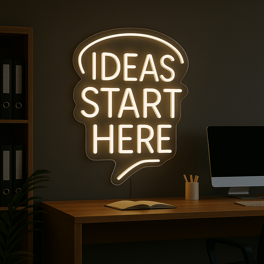 Neon Schild - "Ideas Start Here" - Signio Technology Enterprise