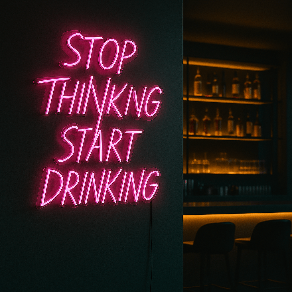 Neon Schild - "Stop Thinking Start Drinking" - Signio Technology Enterprise